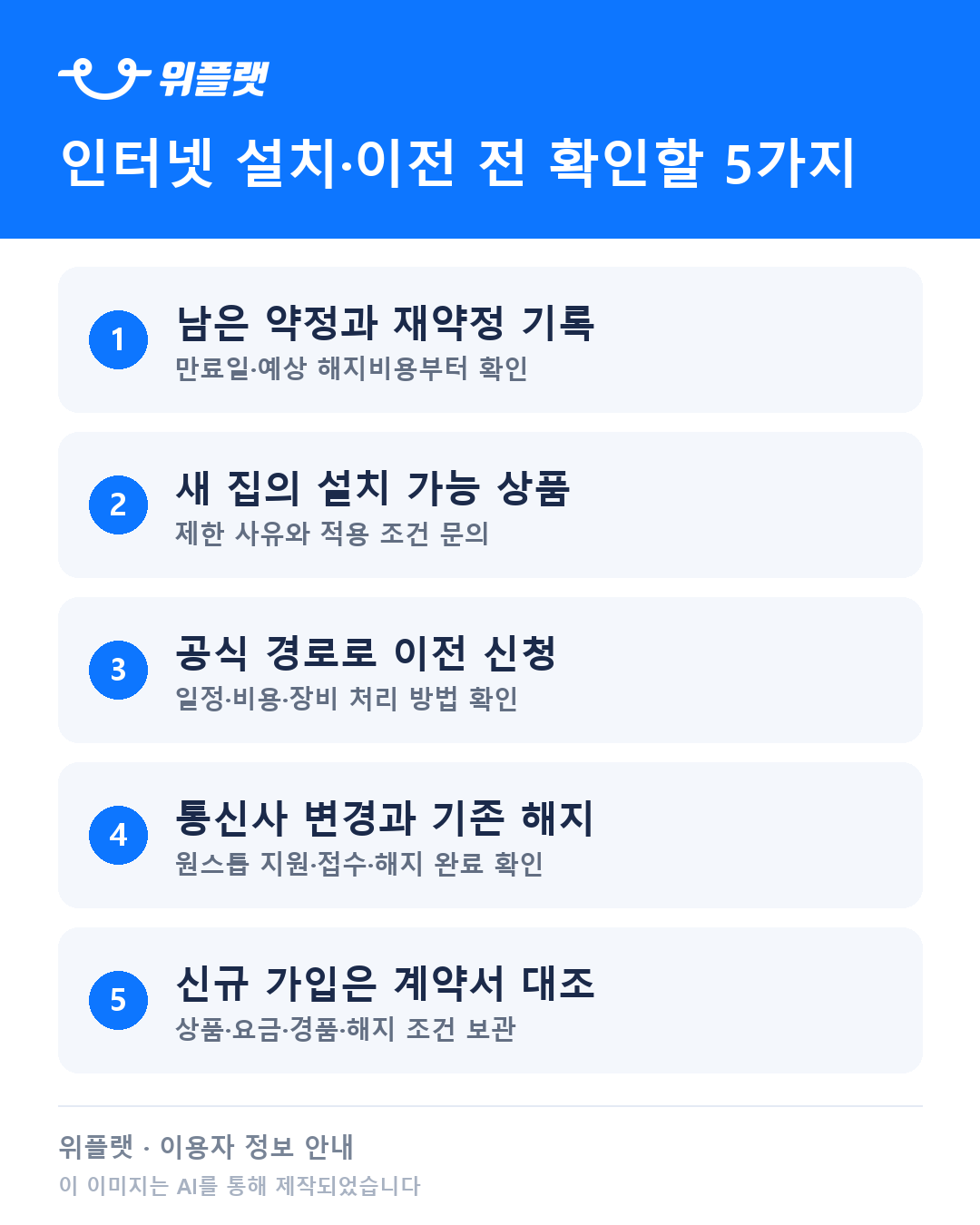 인터넷 설치·이전 전 확인할 5가지 체크리스트 카드